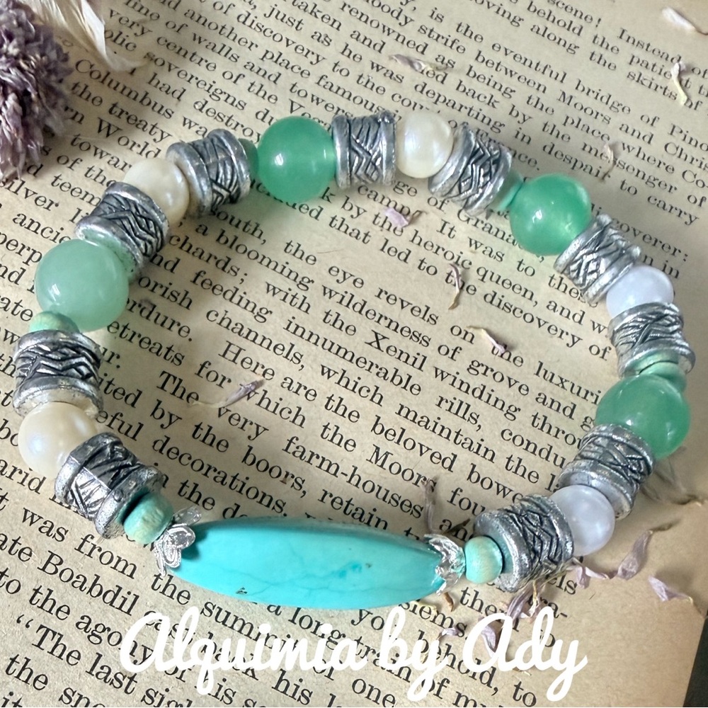 Grandma approved pearls Turquoise Beaded Bracelet with aventurine